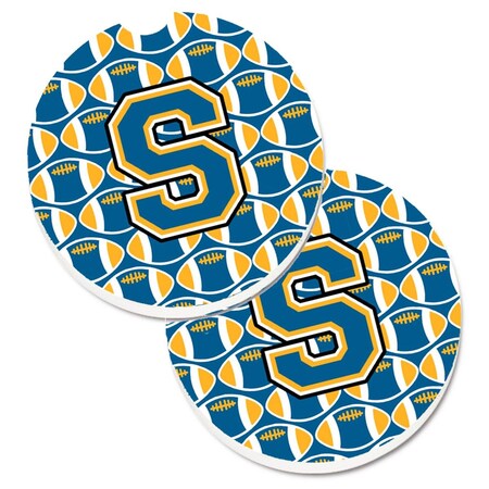 Carolines Treasures Letter S Football Blue and Gold Set of 2 Cup Holder Car Coaster CJ1077-SCARC